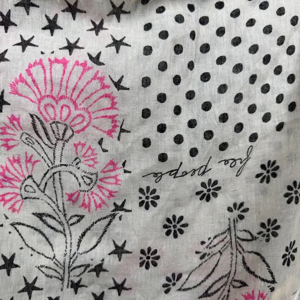 Free People White Pink Floral Star Polka Dot Lightweight‎ Scarf Bag Reusable
